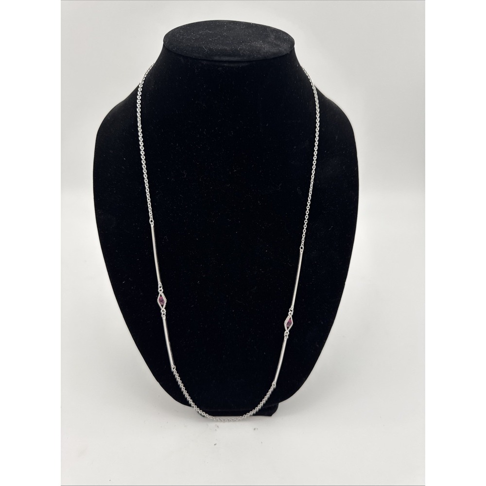 Vintage Sarah Coy Necklace Silver tone Pinkish/ Purple Stones